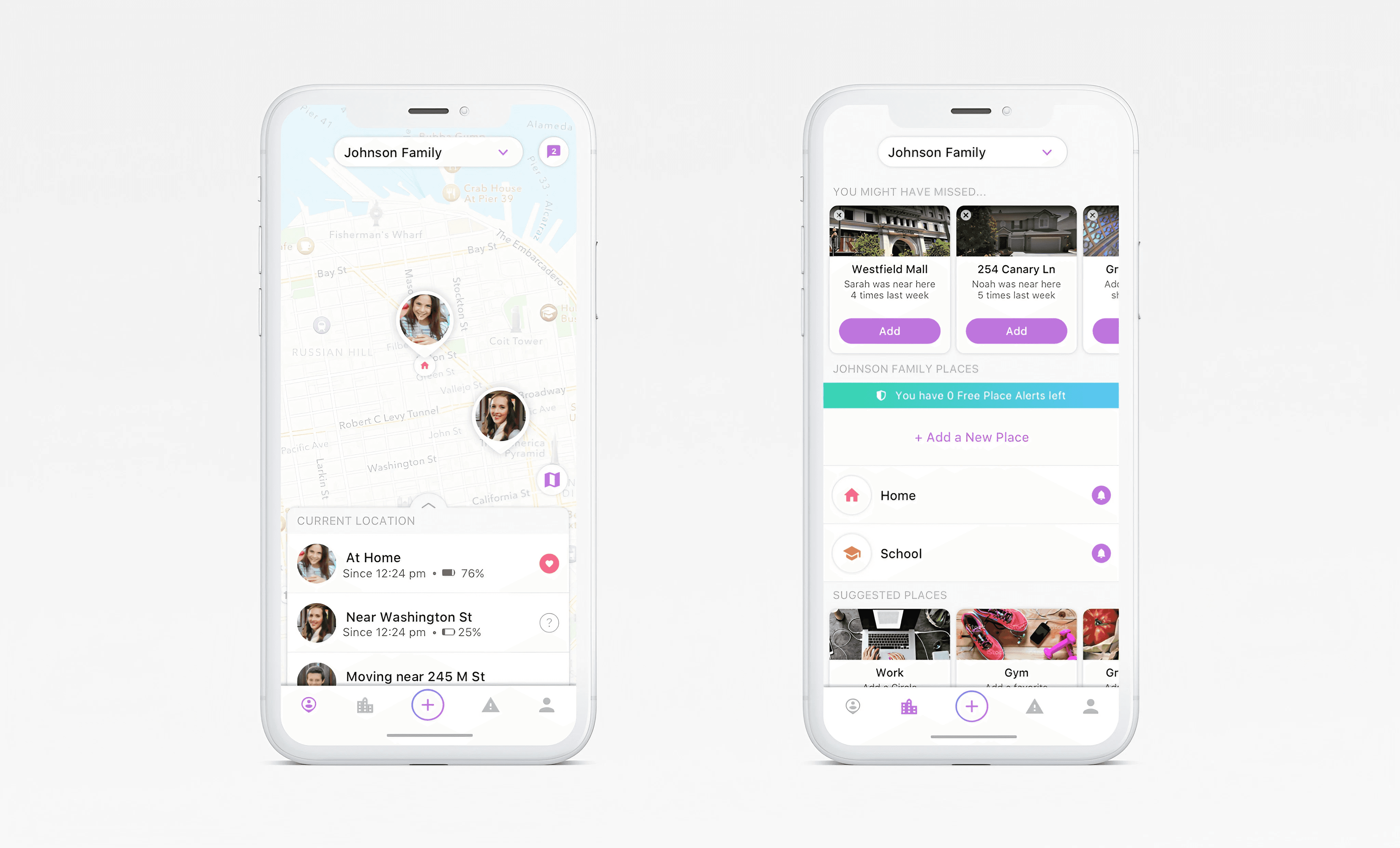 Life360 family location sharing screen designs